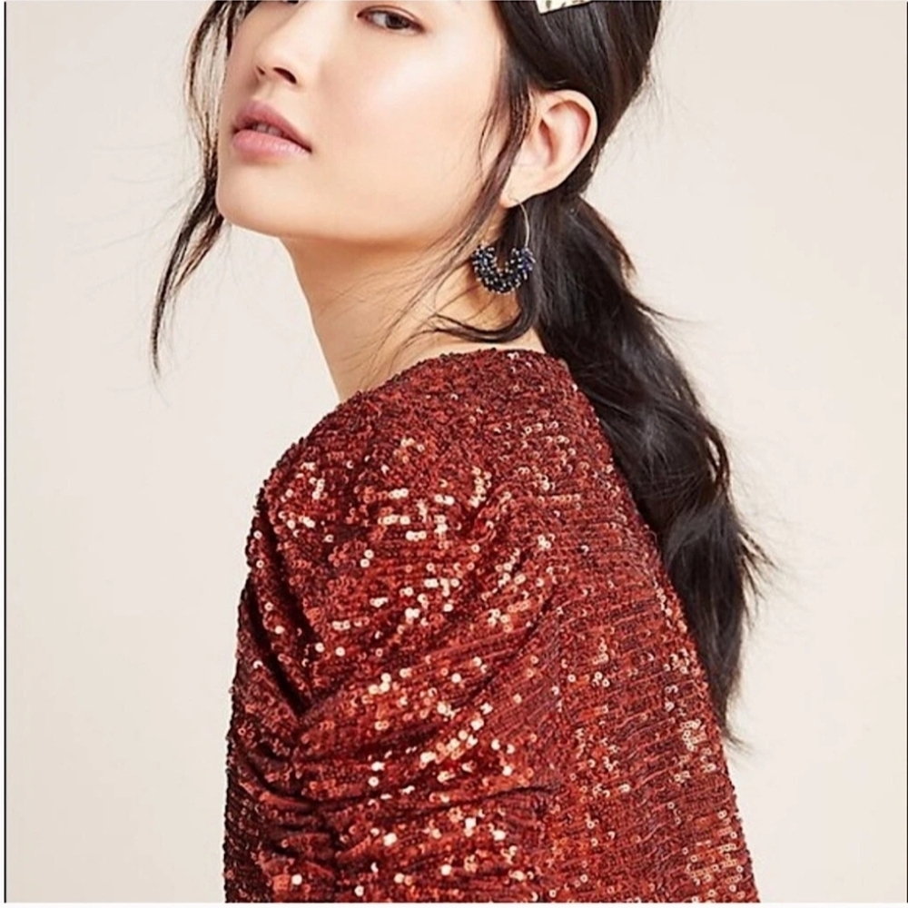 Anthropologie Marie sequin puff-sleeve top Size 6 New Without Tags - Picture 3 of 11